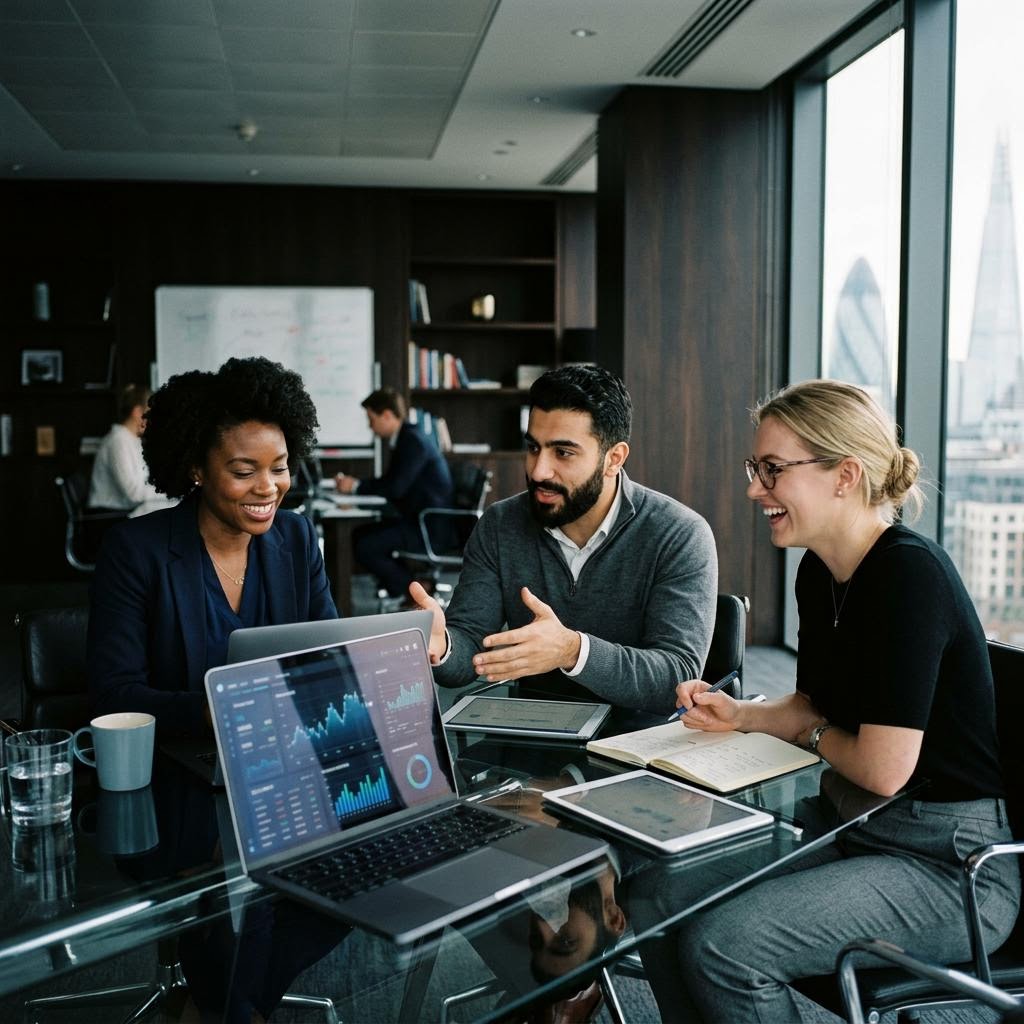 Team di analisti finanziari al lavoro